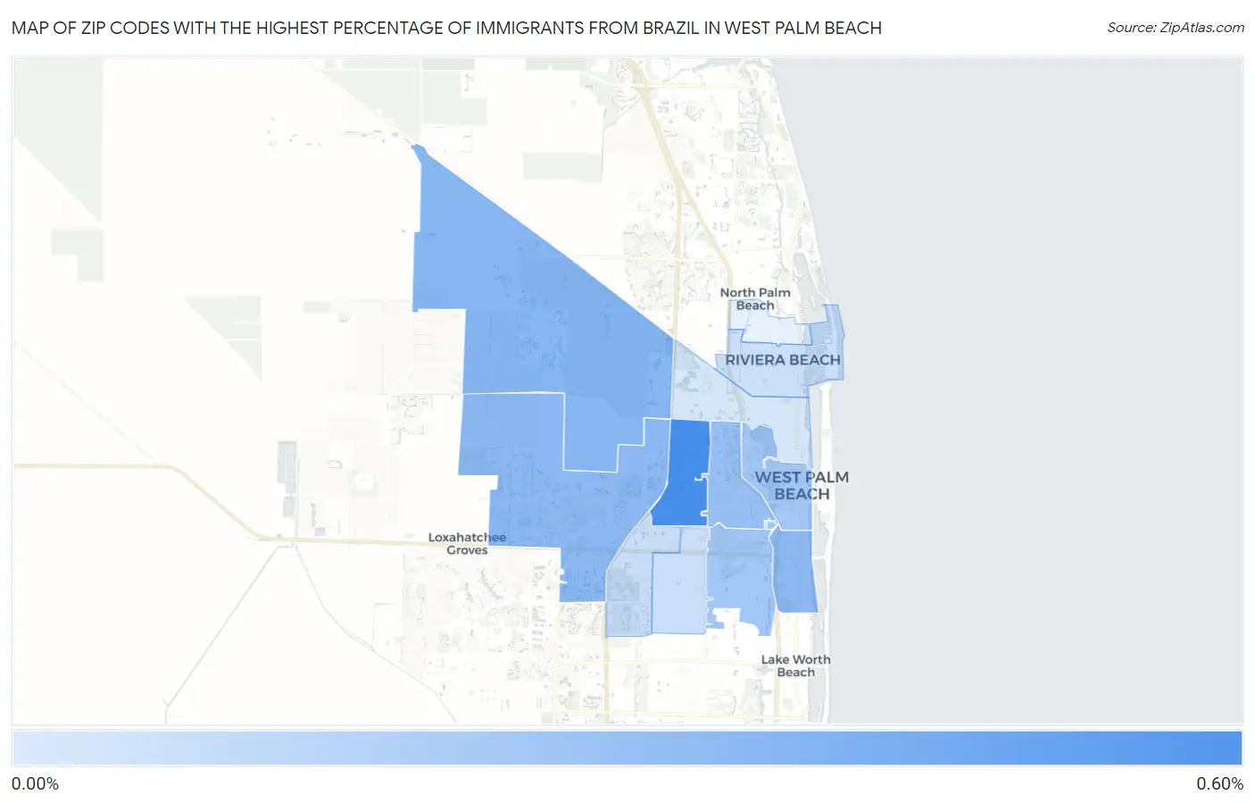 Zip Codes with the Highest Percentage of Immigrants from Brazil in West Palm Beach Map