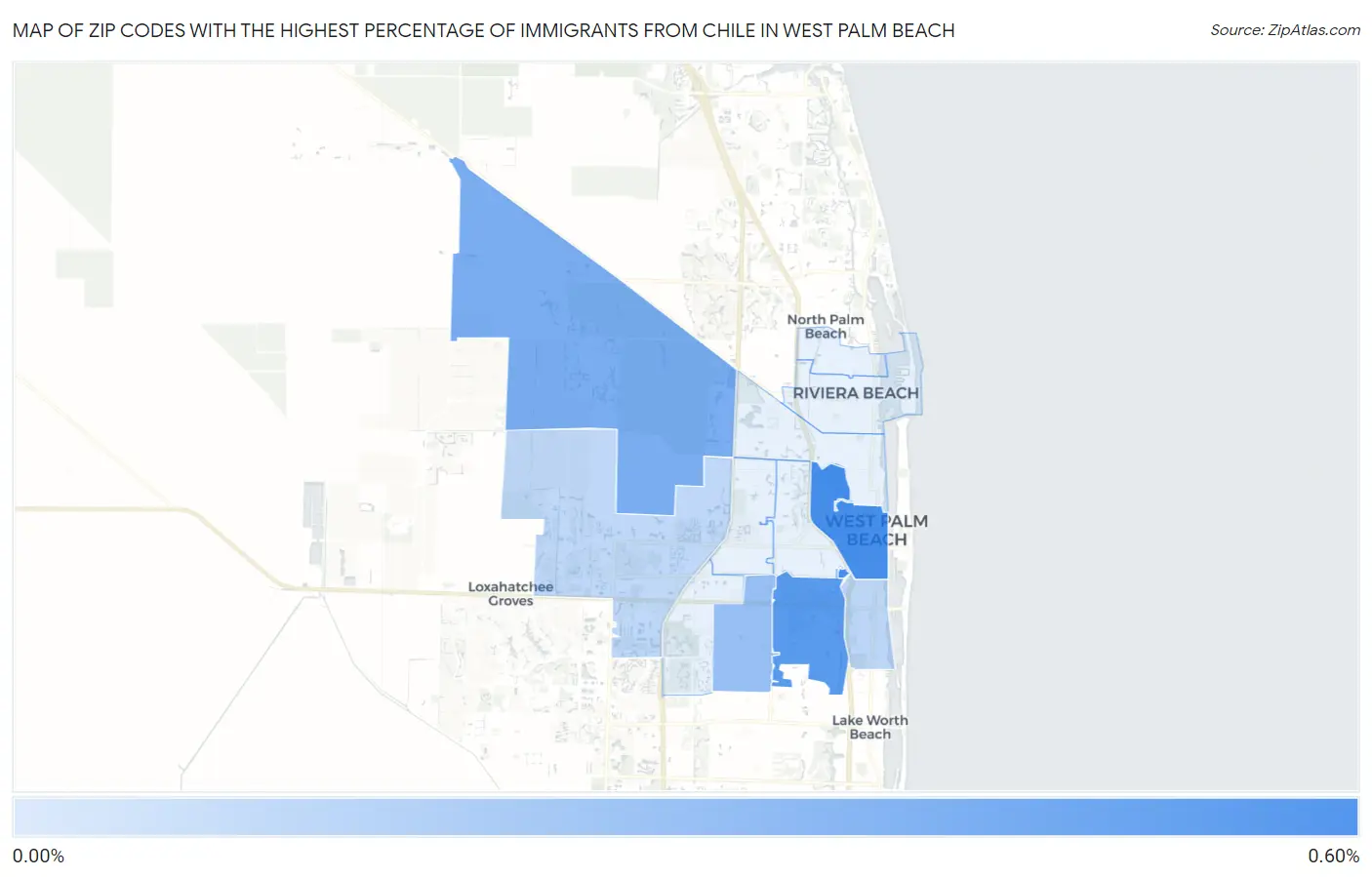 Zip Codes with the Highest Percentage of Immigrants from Chile in West Palm Beach Map