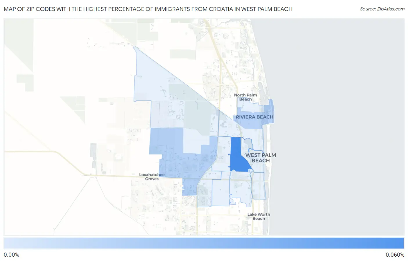 Zip Codes with the Highest Percentage of Immigrants from Croatia in West Palm Beach Map