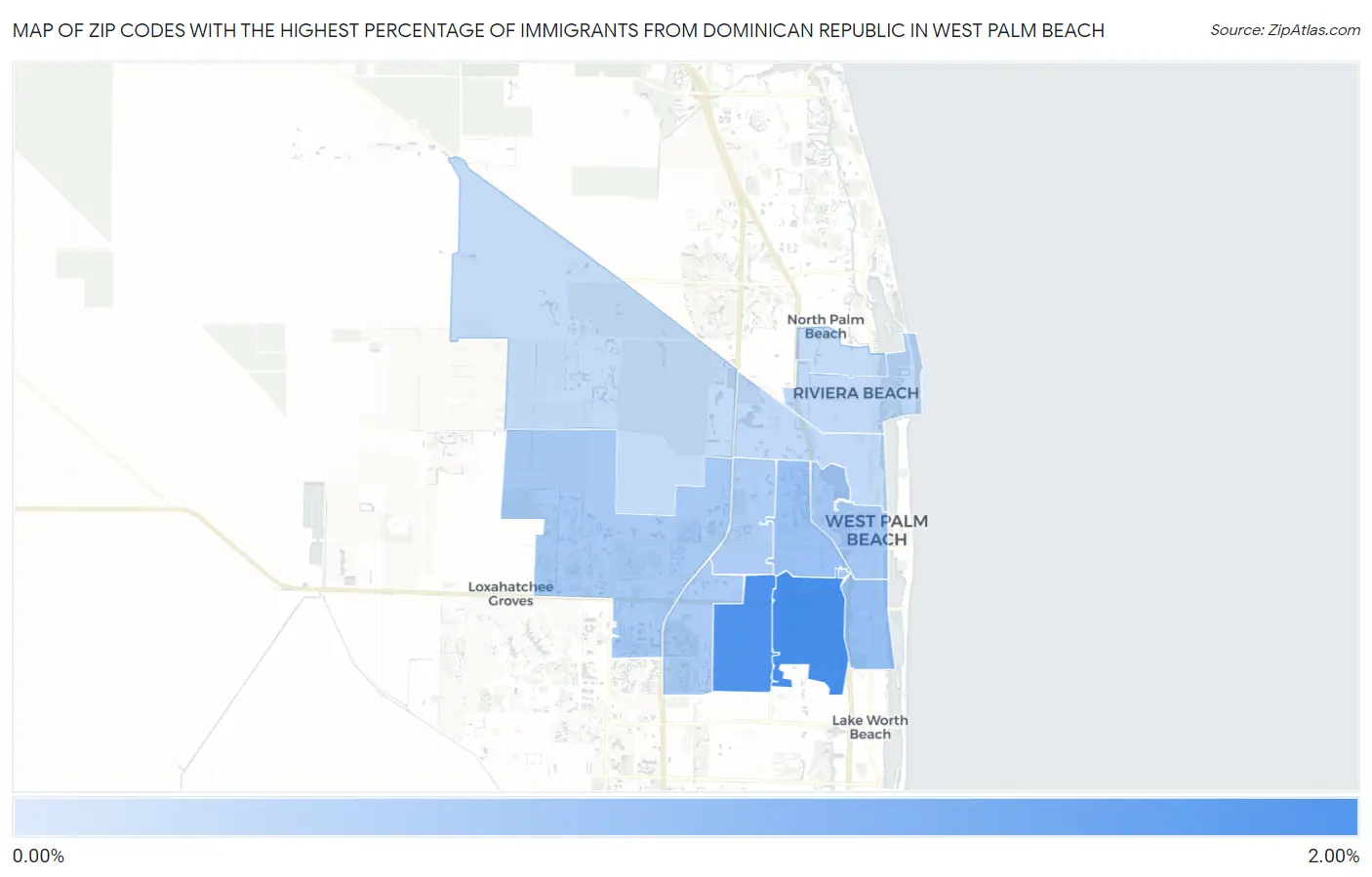Zip Codes with the Highest Percentage of Immigrants from Dominican Republic in West Palm Beach Map