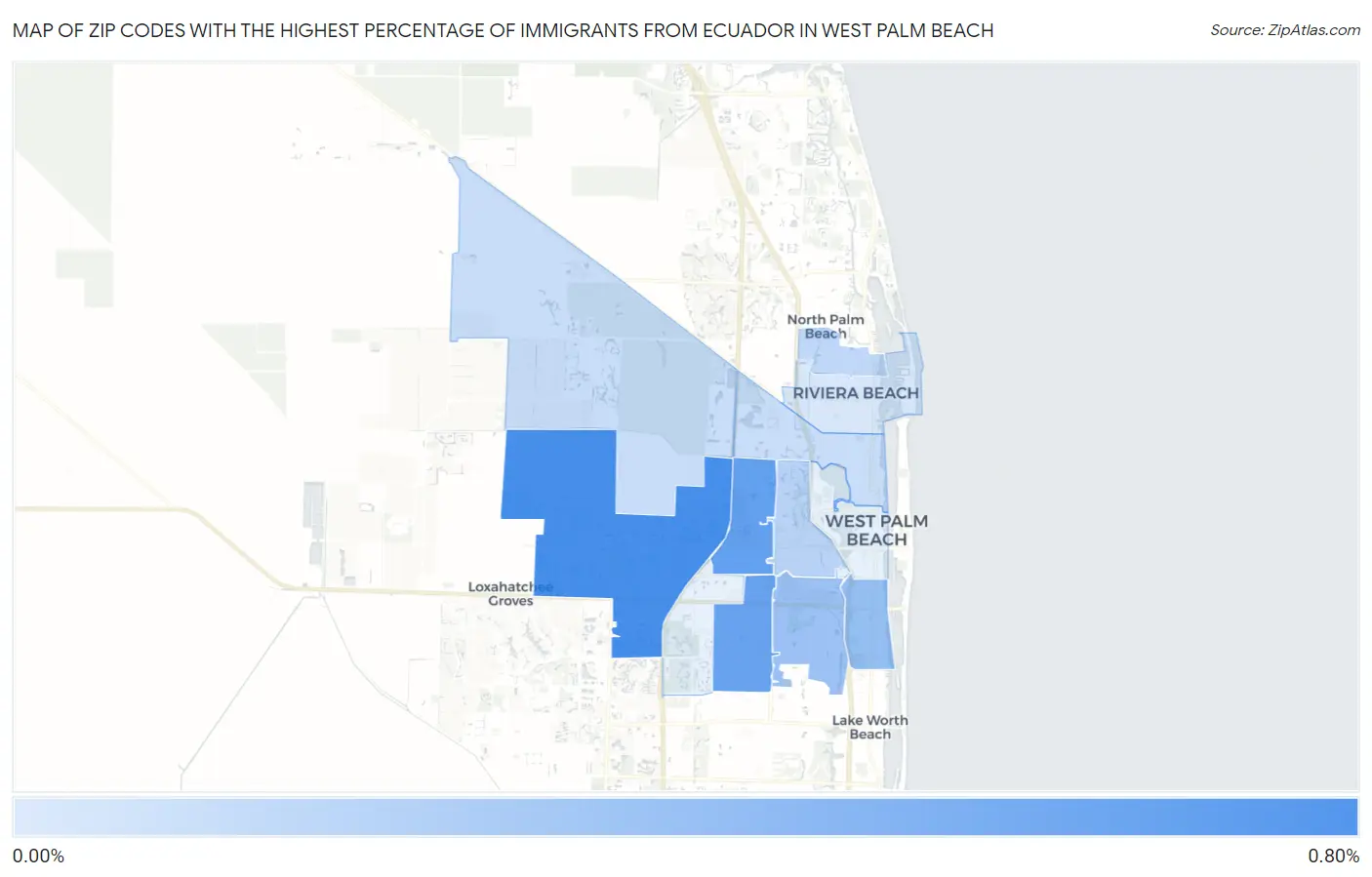 Zip Codes with the Highest Percentage of Immigrants from Ecuador in West Palm Beach Map
