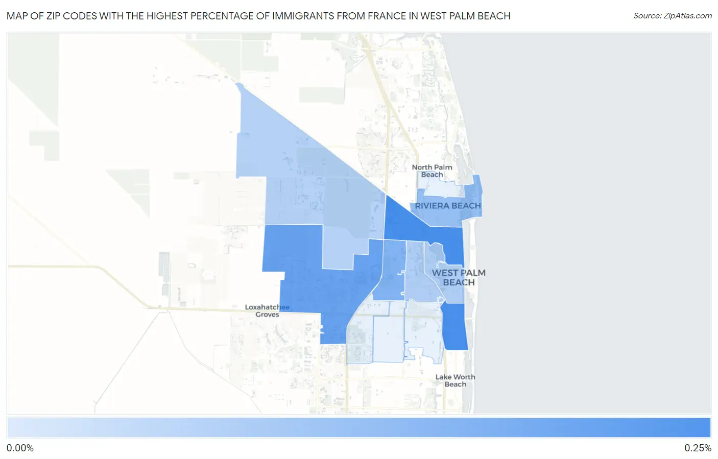 Zip Codes with the Highest Percentage of Immigrants from France in West Palm Beach Map