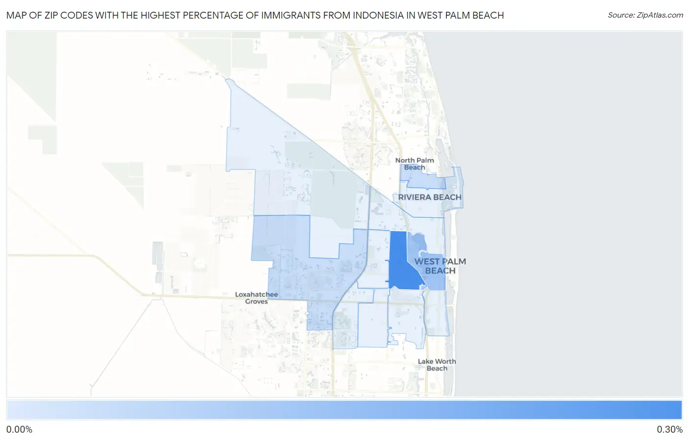 Zip Codes with the Highest Percentage of Immigrants from Indonesia in West Palm Beach Map
