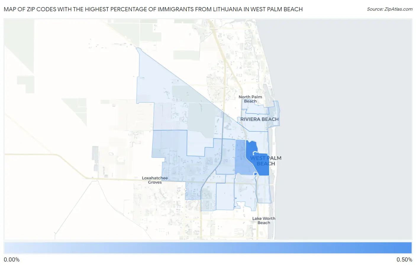 Zip Codes with the Highest Percentage of Immigrants from Lithuania in West Palm Beach Map