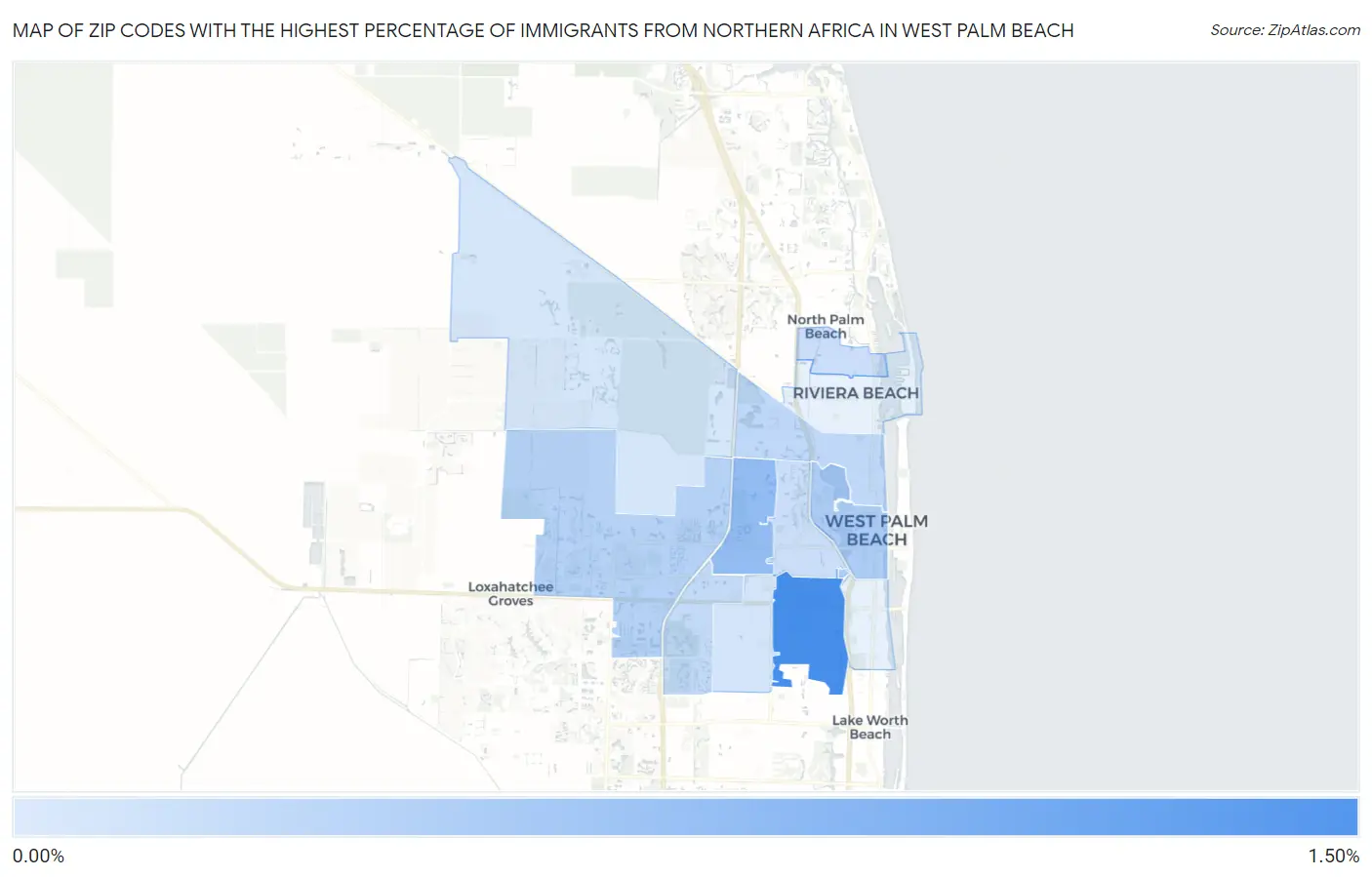 Zip Codes with the Highest Percentage of Immigrants from Northern Africa in West Palm Beach Map