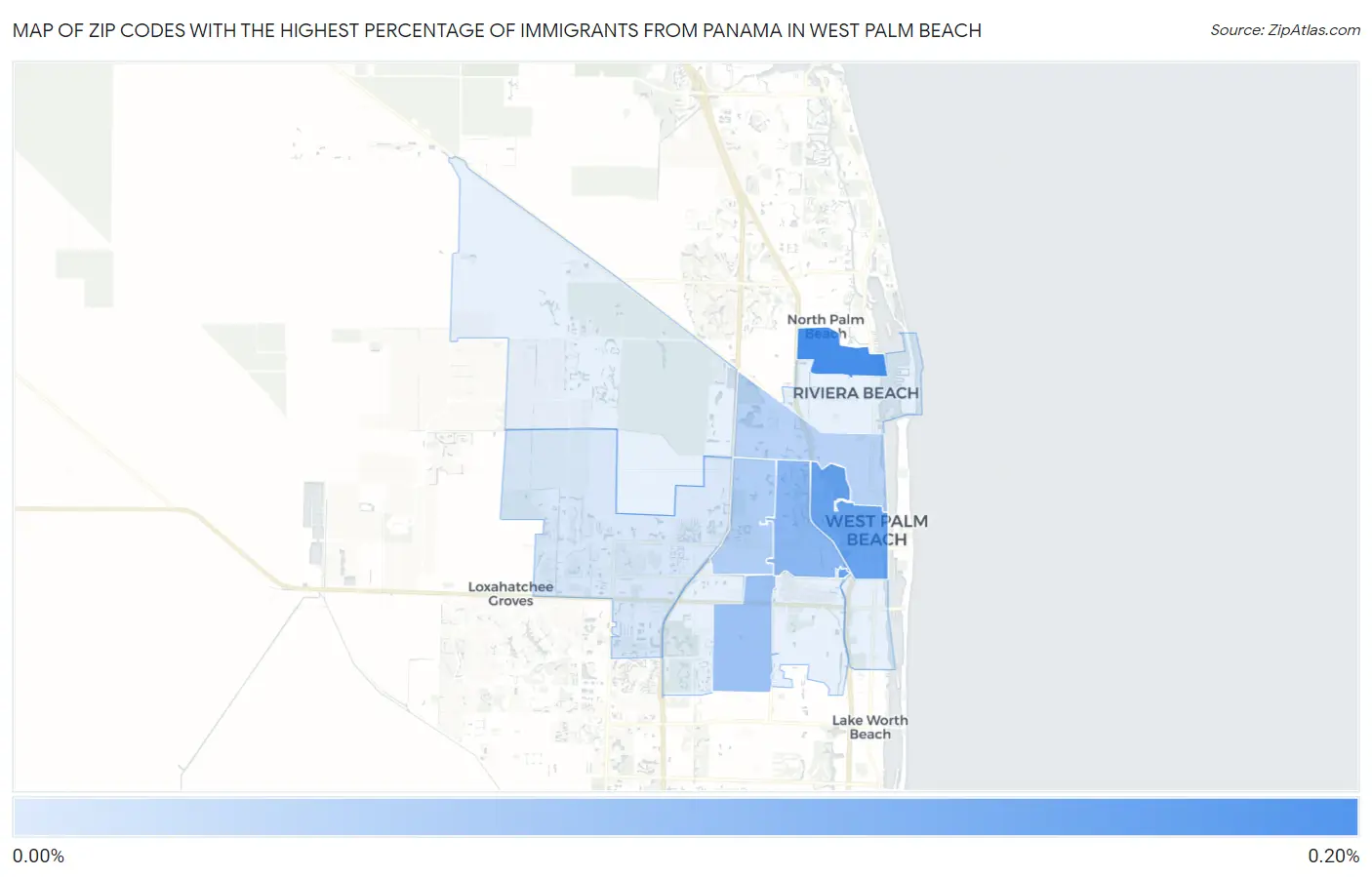 Zip Codes with the Highest Percentage of Immigrants from Panama in West Palm Beach Map