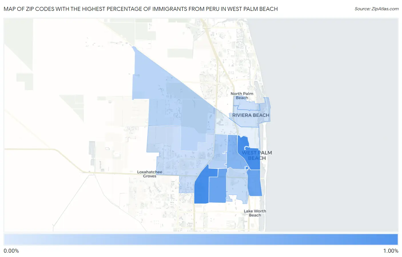 Zip Codes with the Highest Percentage of Immigrants from Peru in West Palm Beach Map