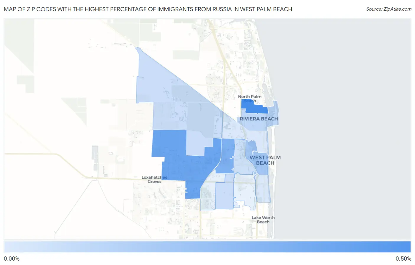 Zip Codes with the Highest Percentage of Immigrants from Russia in West Palm Beach Map