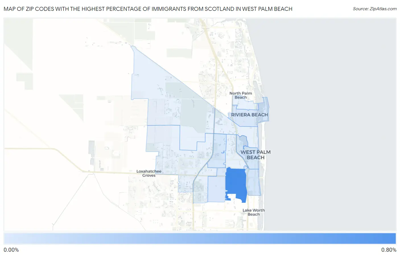 Zip Codes with the Highest Percentage of Immigrants from Scotland in West Palm Beach Map
