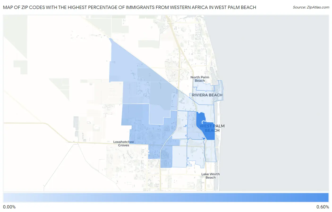 Zip Codes with the Highest Percentage of Immigrants from Western Africa in West Palm Beach Map