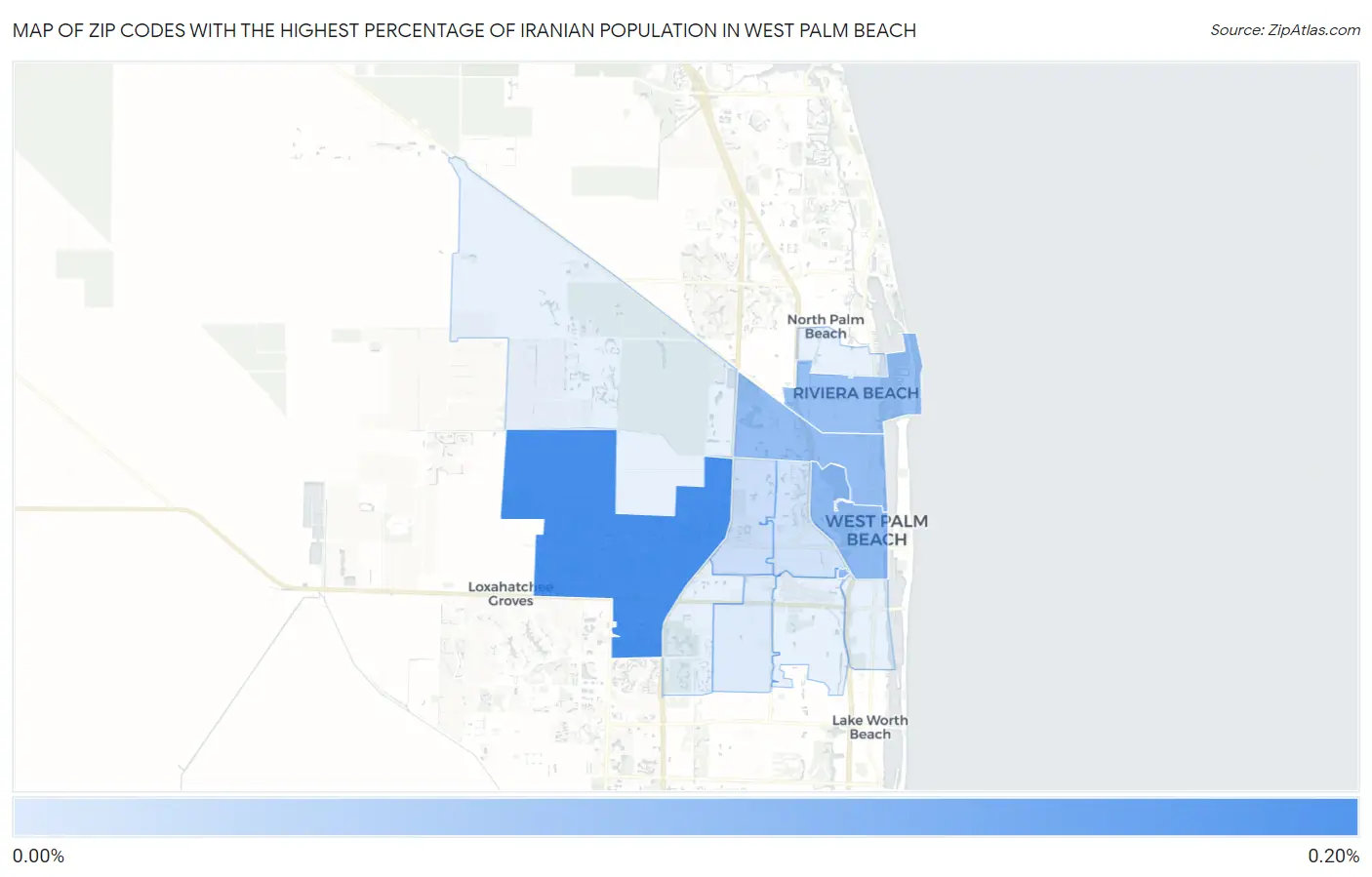 Zip Codes with the Highest Percentage of Iranian Population in West Palm Beach Map