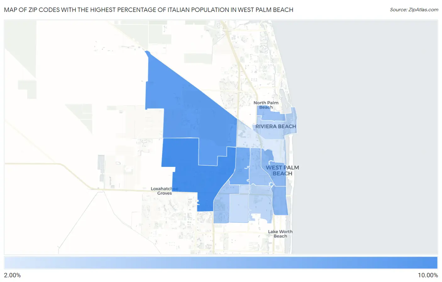 Zip Codes with the Highest Percentage of Italian Population in West Palm Beach Map