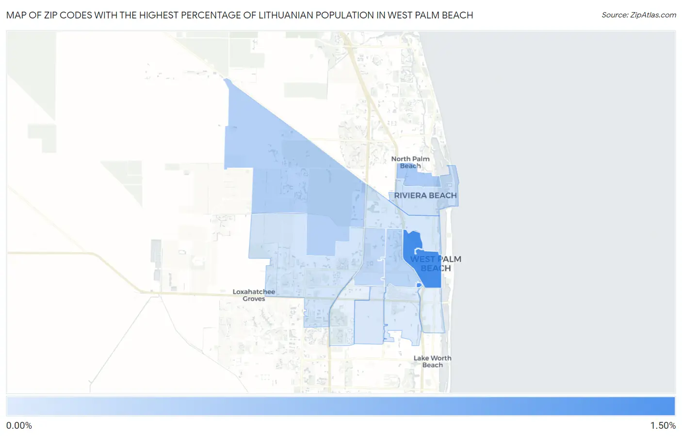Zip Codes with the Highest Percentage of Lithuanian Population in West Palm Beach Map