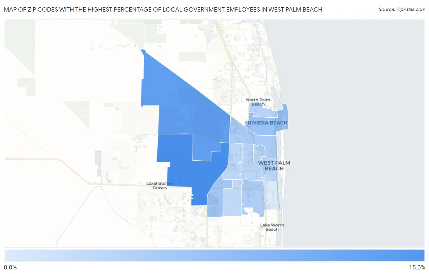 Zip Codes with the Highest Percentage of Local Government Employees in West Palm Beach Map