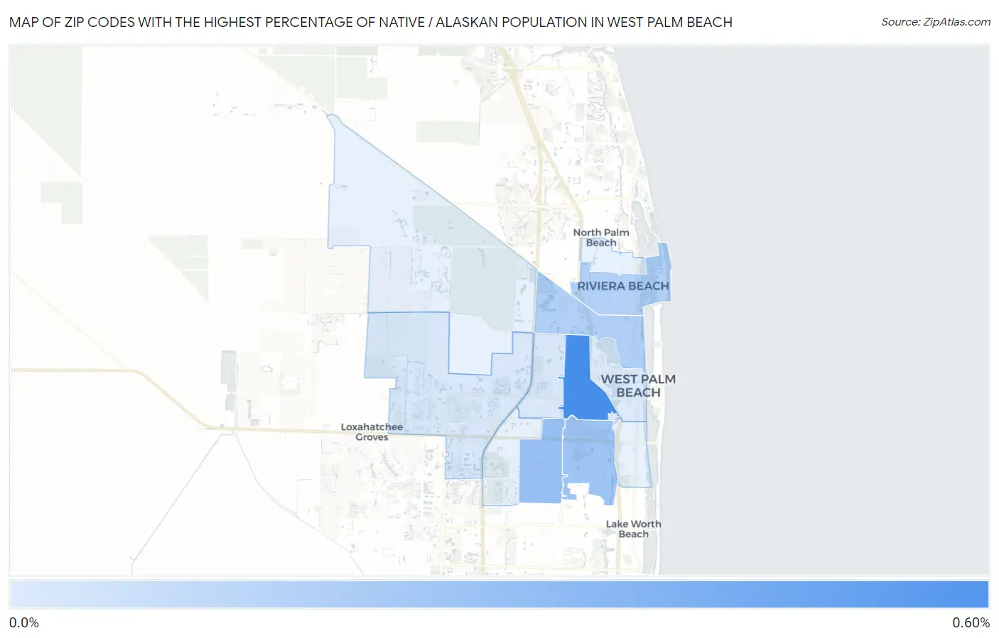 Zip Codes with the Highest Percentage of Native / Alaskan Population in West Palm Beach Map