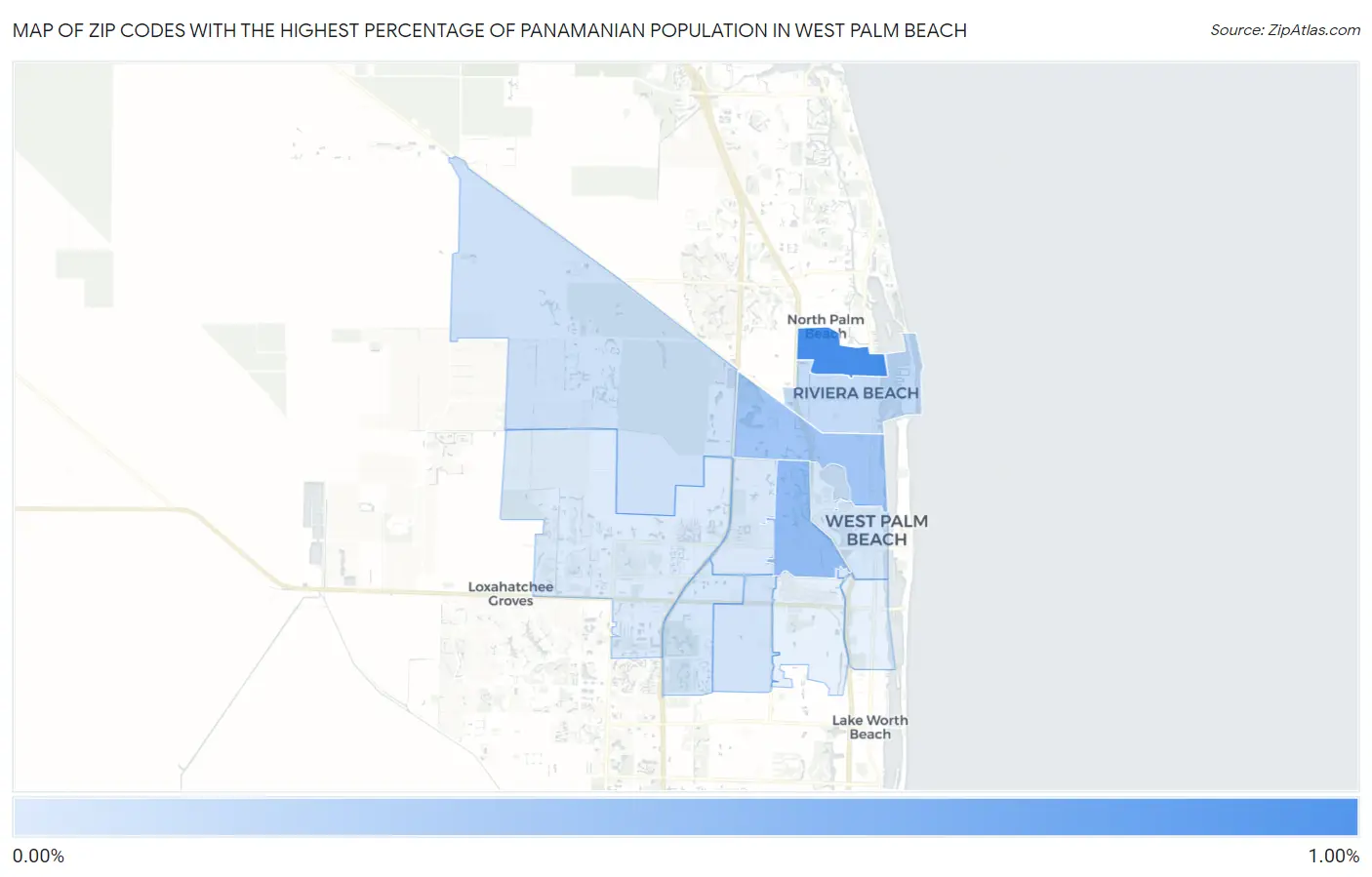 Zip Codes with the Highest Percentage of Panamanian Population in West Palm Beach Map