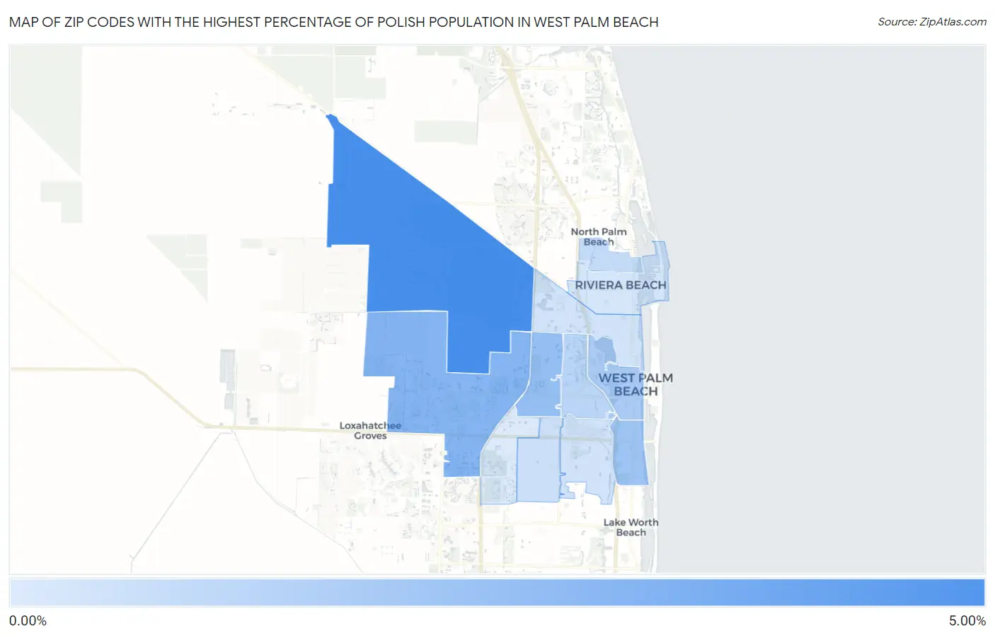 Zip Codes with the Highest Percentage of Polish Population in West Palm Beach Map