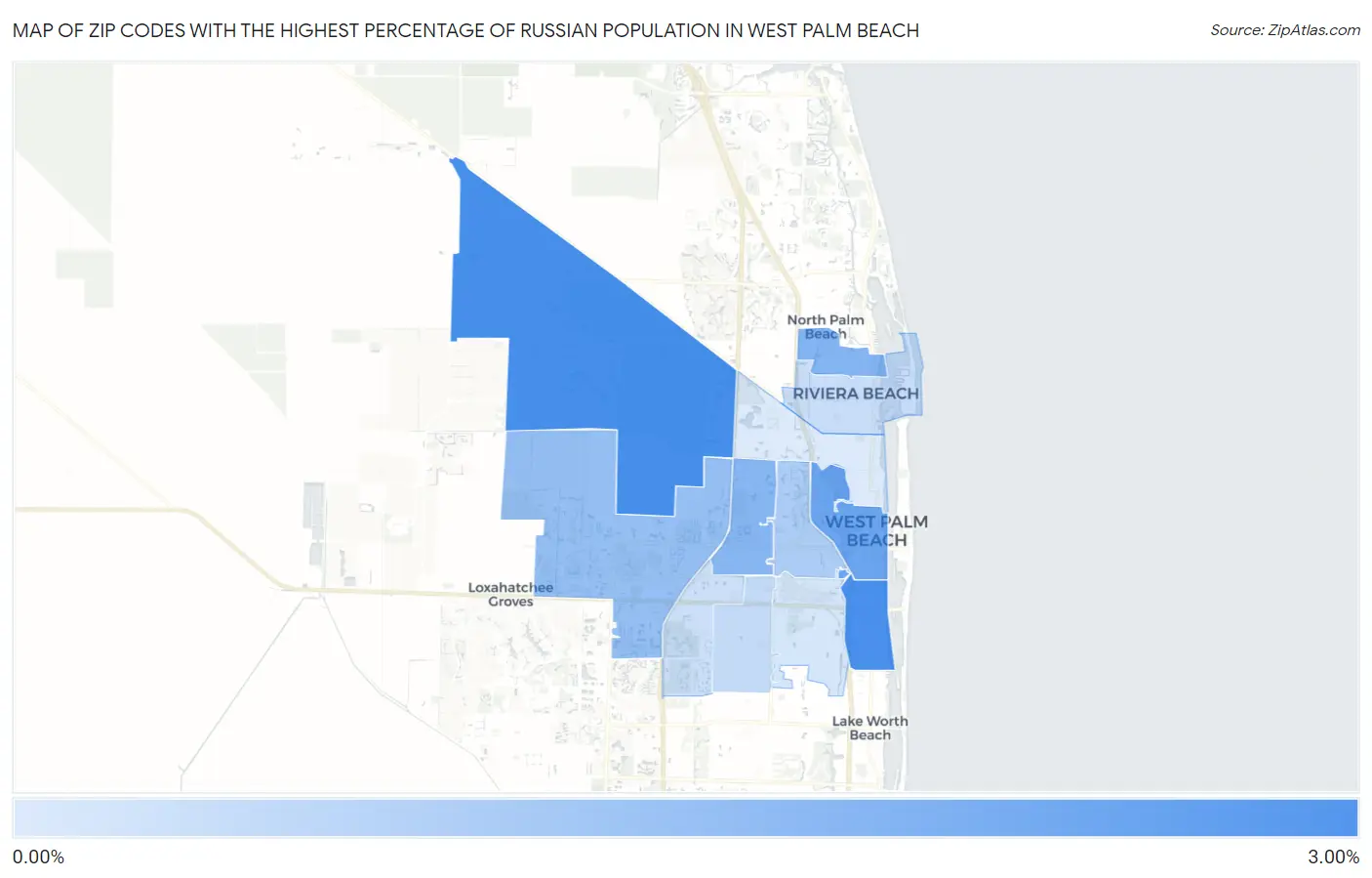 Zip Codes with the Highest Percentage of Russian Population in West Palm Beach Map