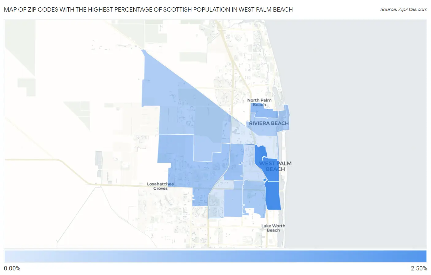 Zip Codes with the Highest Percentage of Scottish Population in West Palm Beach Map