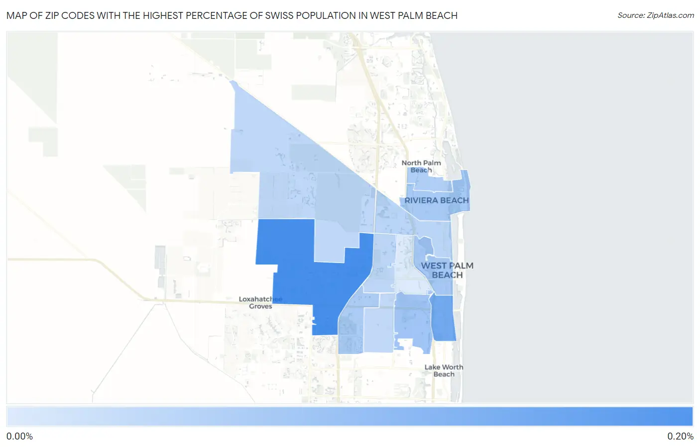 Zip Codes with the Highest Percentage of Swiss Population in West Palm Beach Map