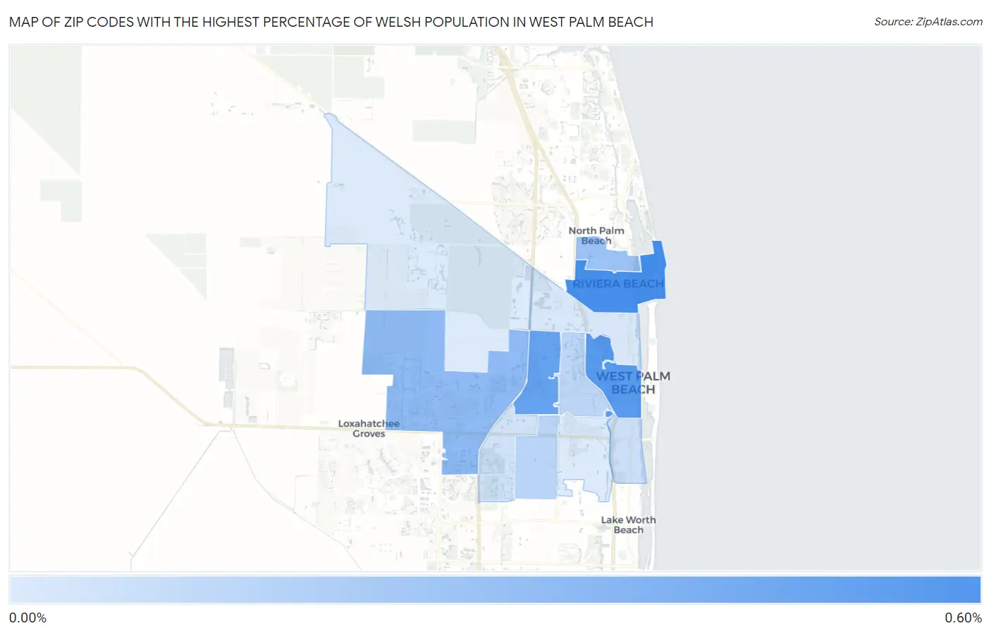 Zip Codes with the Highest Percentage of Welsh Population in West Palm Beach Map
