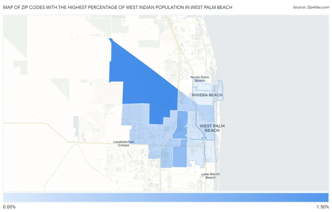 Zip Codes with the Highest Percentage of West Indian Population in West Palm Beach Map