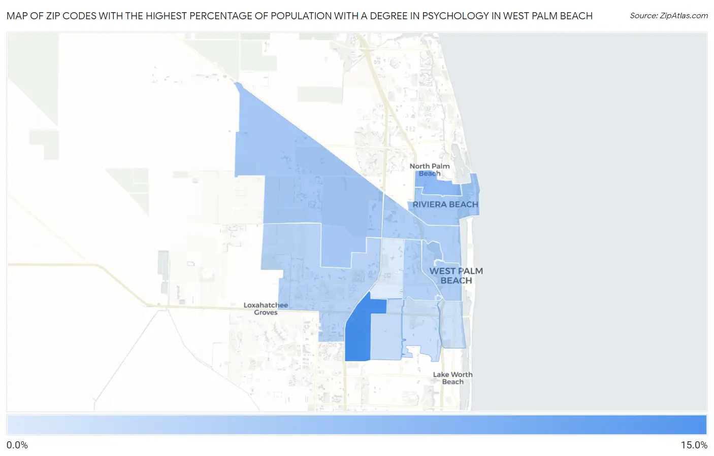 Zip Codes with the Highest Percentage of Population with a Degree in Psychology in West Palm Beach Map