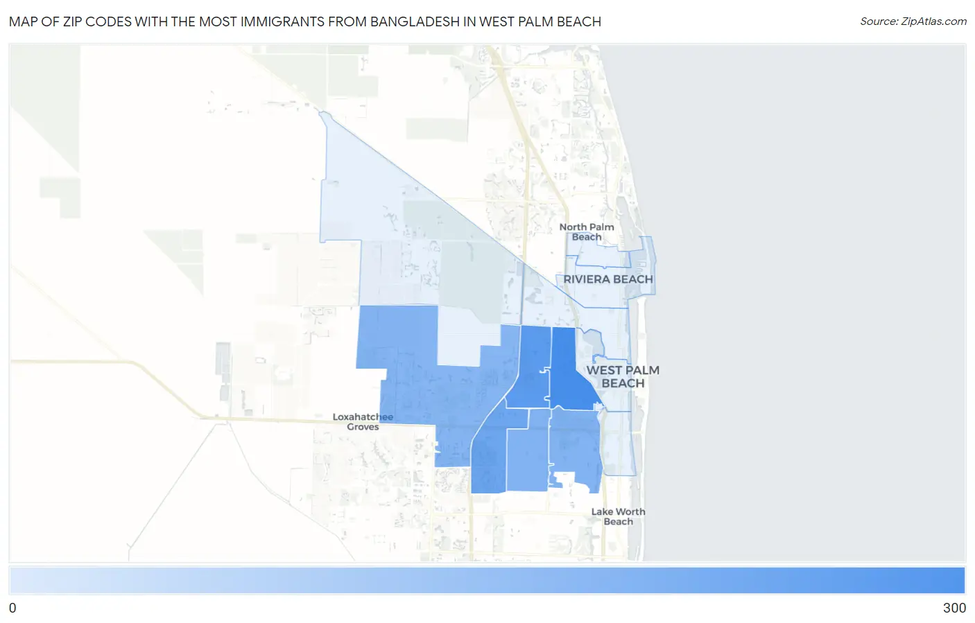 Zip Codes with the Most Immigrants from Bangladesh in West Palm Beach Map