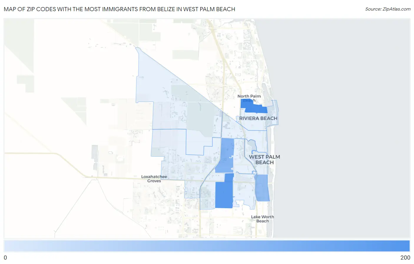 Zip Codes with the Most Immigrants from Belize in West Palm Beach Map
