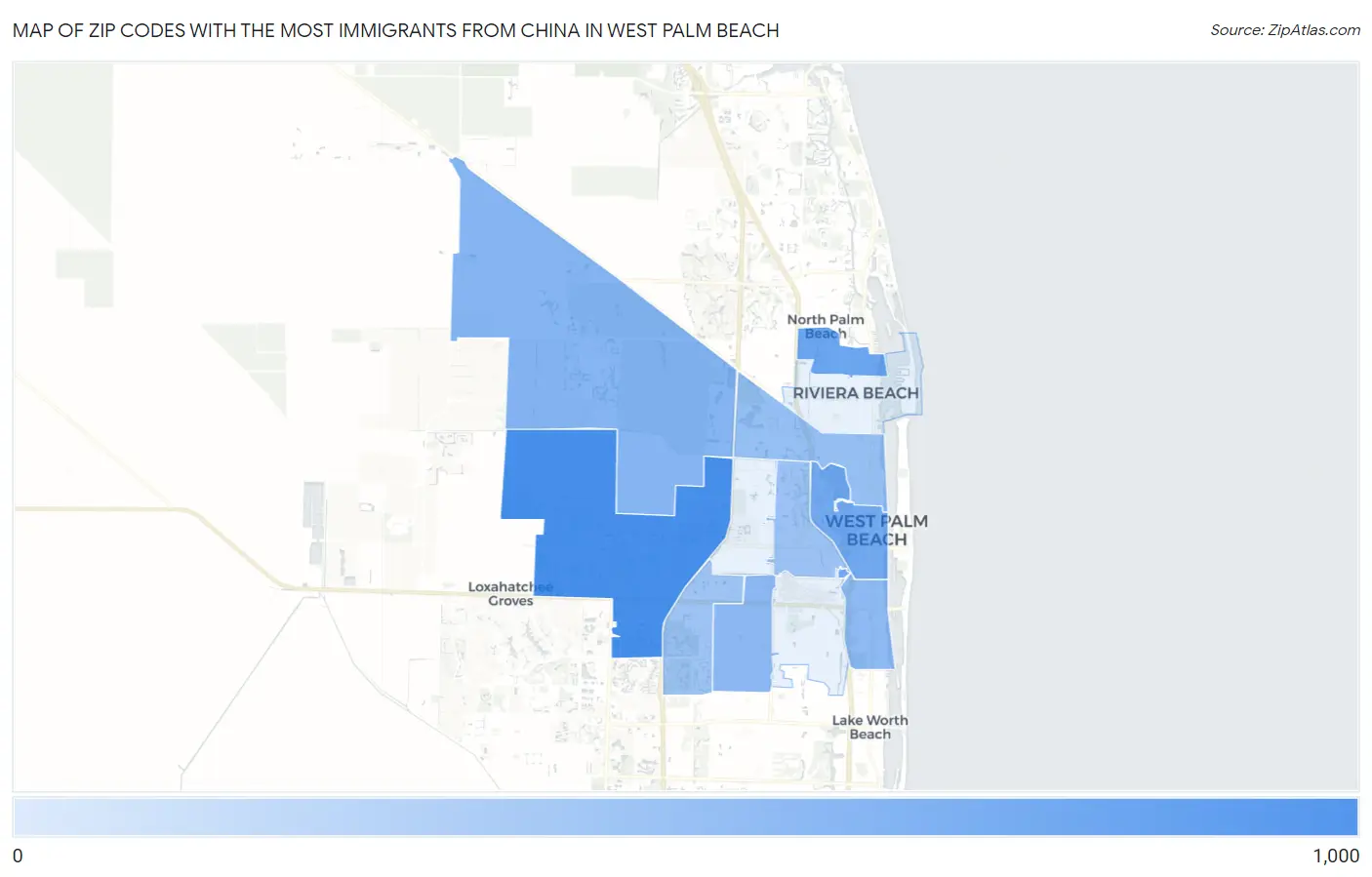 Zip Codes with the Most Immigrants from China in West Palm Beach Map