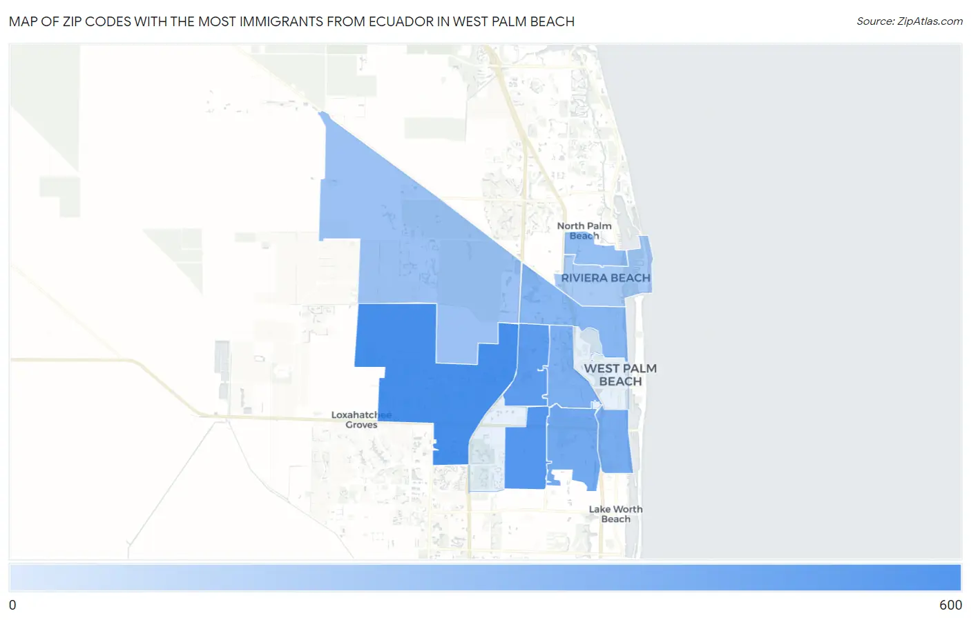 Zip Codes with the Most Immigrants from Ecuador in West Palm Beach Map