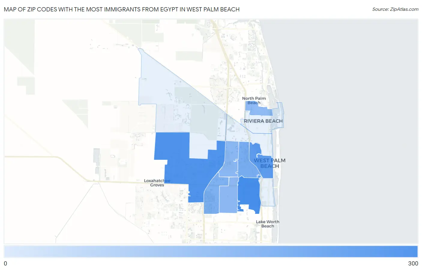 Zip Codes with the Most Immigrants from Egypt in West Palm Beach Map