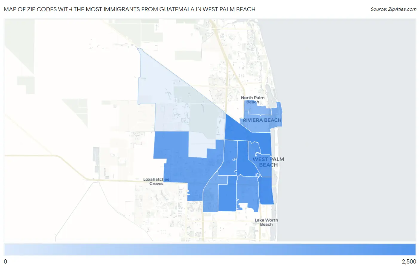 Zip Codes with the Most Immigrants from Guatemala in West Palm Beach Map