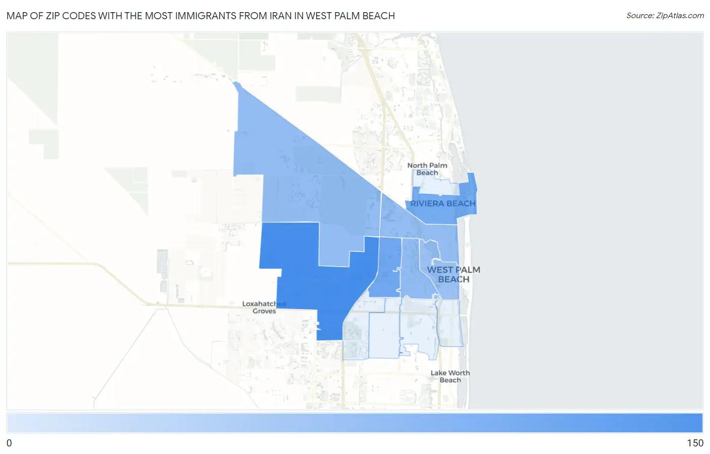 Zip Codes with the Most Immigrants from Iran in West Palm Beach Map