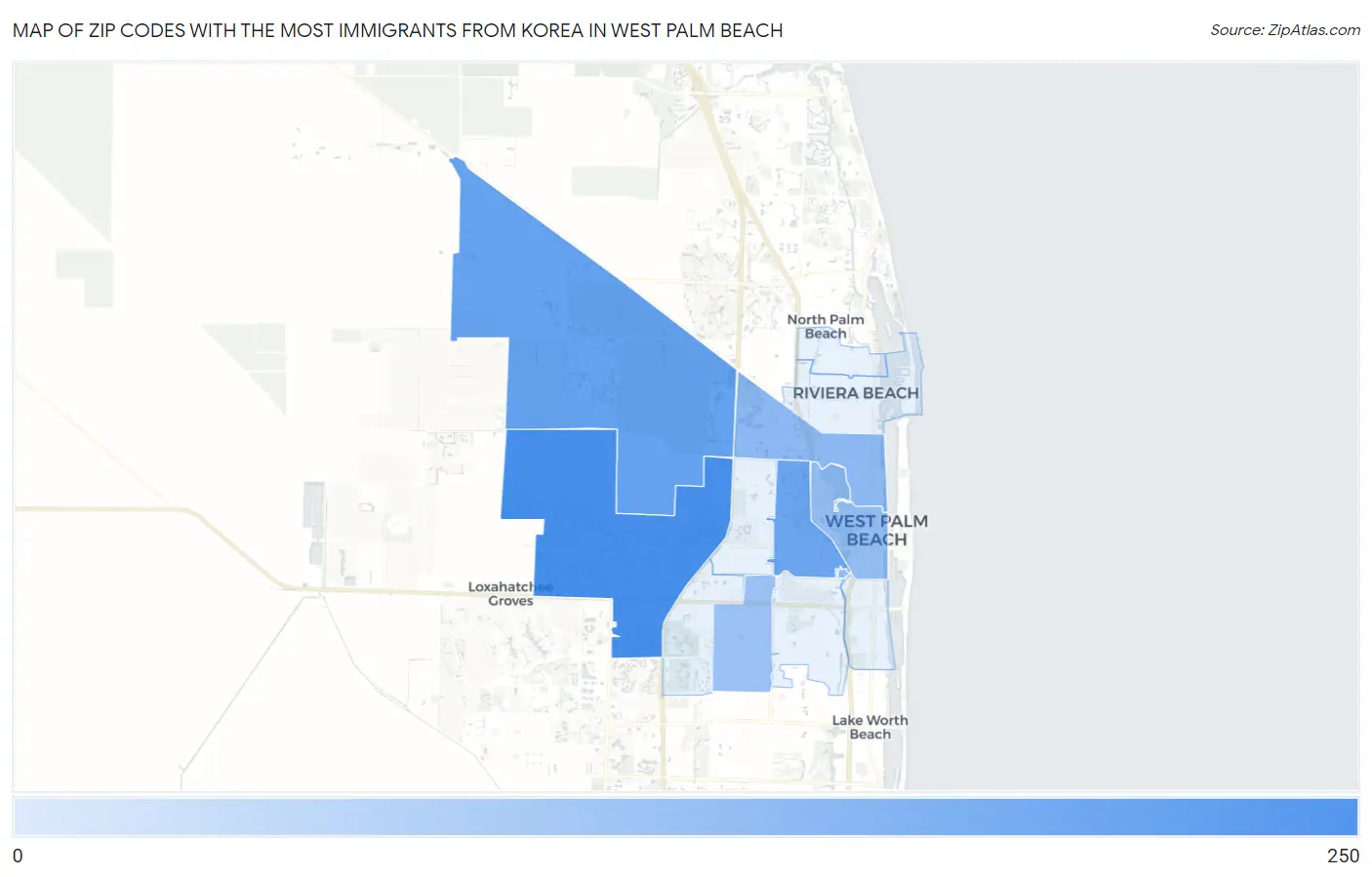Zip Codes with the Most Immigrants from Korea in West Palm Beach Map