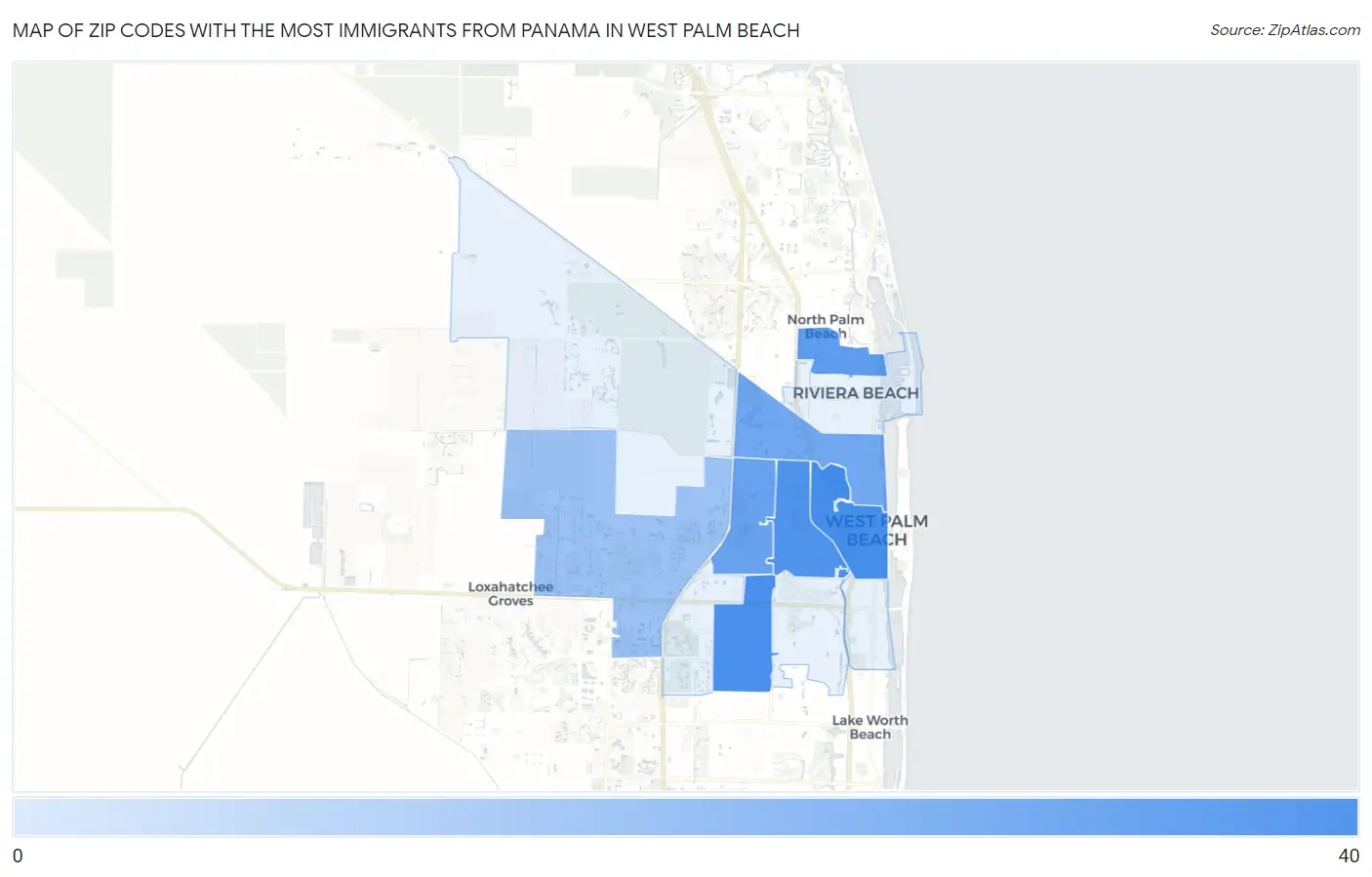 Zip Codes with the Most Immigrants from Panama in West Palm Beach Map