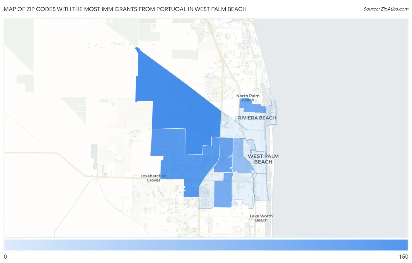 Zip Codes with the Most Immigrants from Portugal in West Palm Beach Map
