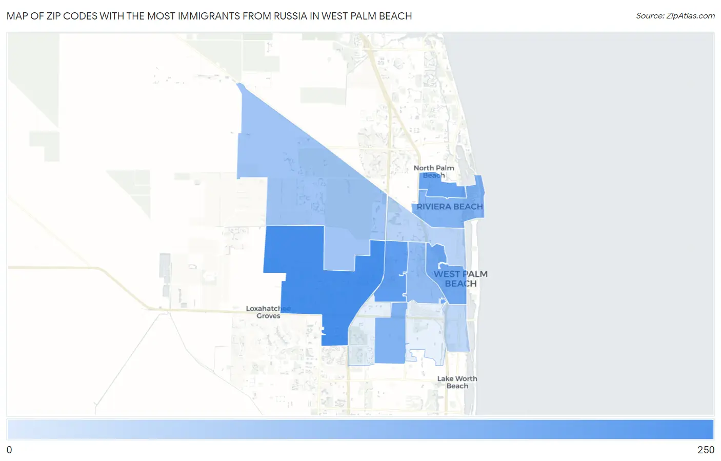 Zip Codes with the Most Immigrants from Russia in West Palm Beach Map