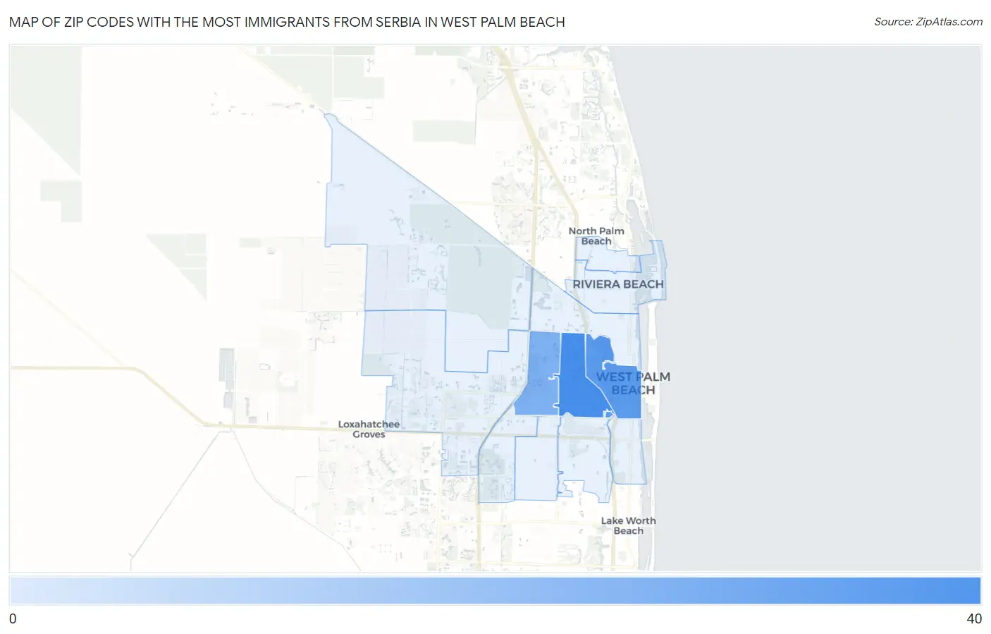 Zip Codes with the Most Immigrants from Serbia in West Palm Beach Map