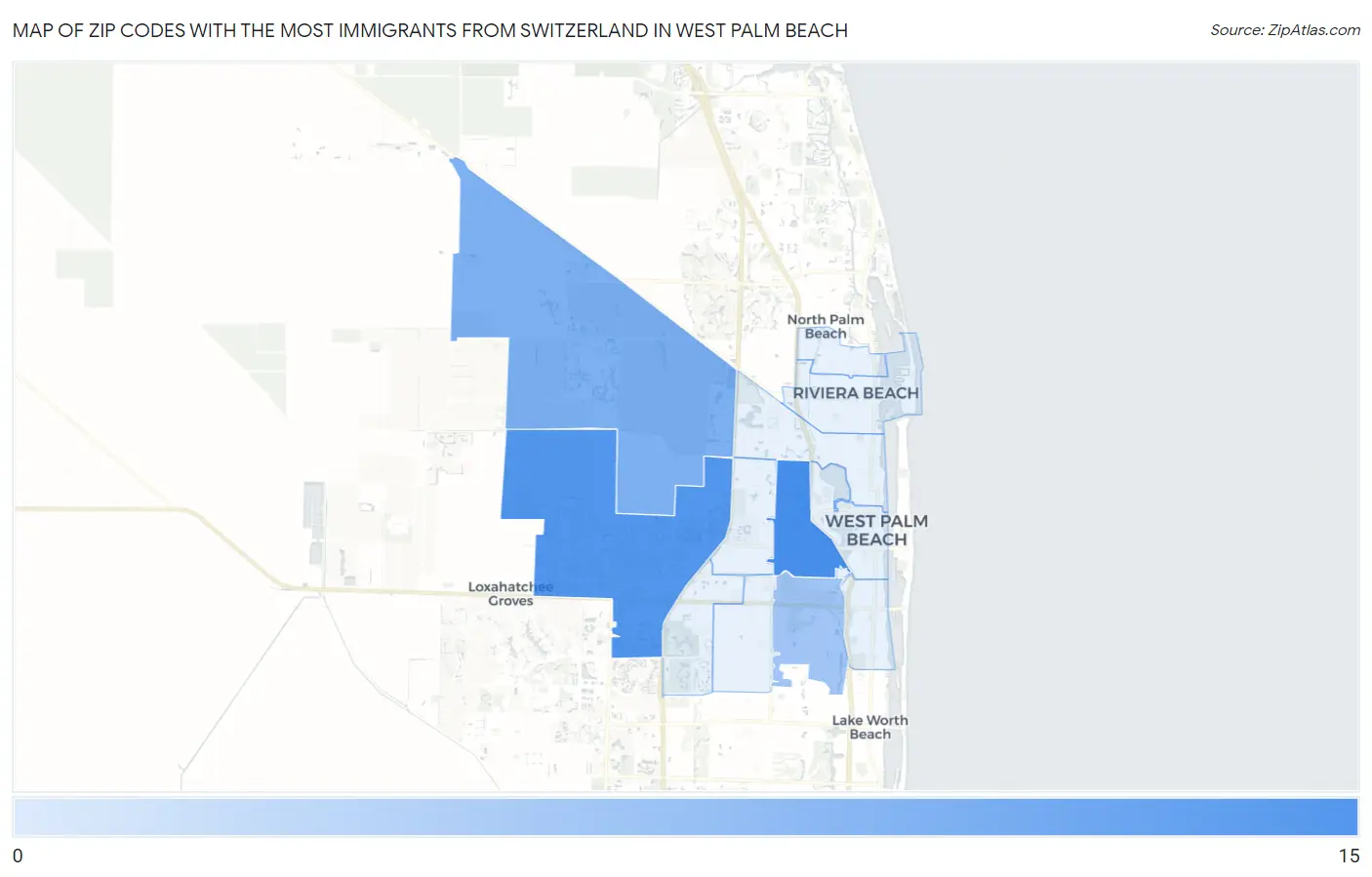 Zip Codes with the Most Immigrants from Switzerland in West Palm Beach Map