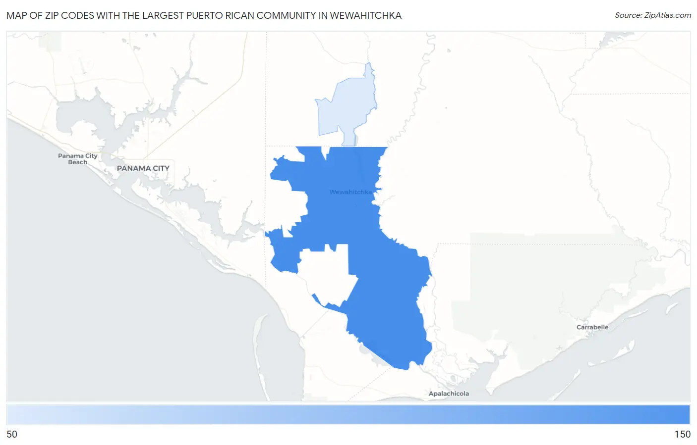 Zip Codes with the Largest Puerto Rican Community in Wewahitchka Map