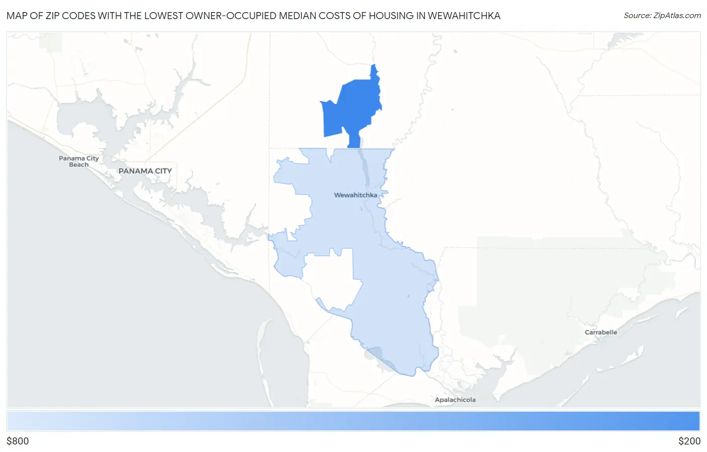 Zip Codes with the Lowest Owner-Occupied Median Costs of Housing in Wewahitchka Map