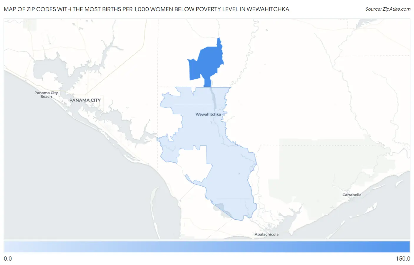 Zip Codes with the Most Births per 1,000 Women Below Poverty Level in Wewahitchka Map