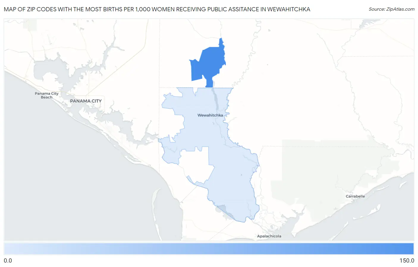 Zip Codes with the Most Births per 1,000 Women Receiving Public Assitance in Wewahitchka Map