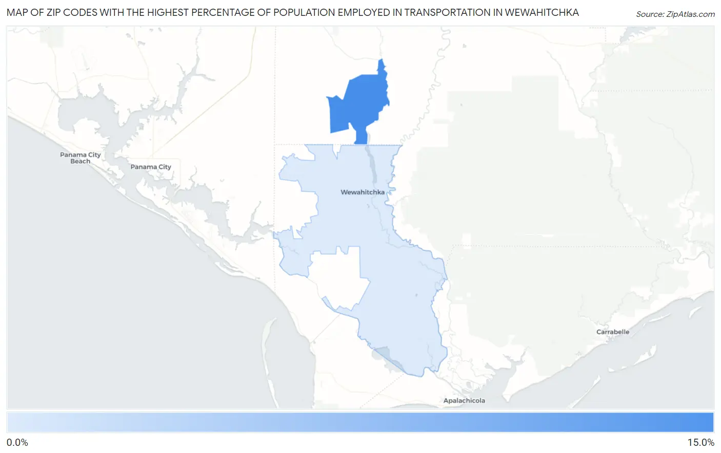 Zip Codes with the Highest Percentage of Population Employed in Transportation in Wewahitchka Map
