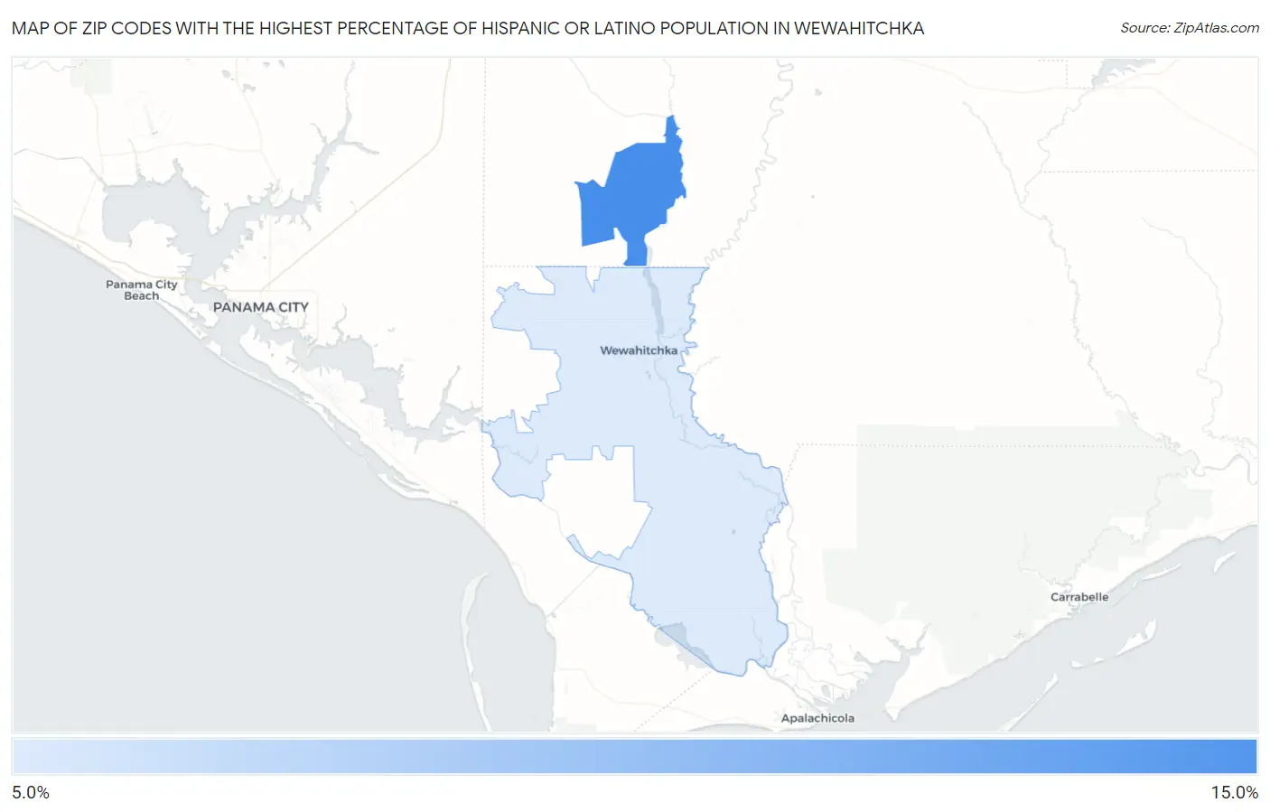 Zip Codes with the Highest Percentage of Hispanic or Latino Population in Wewahitchka Map