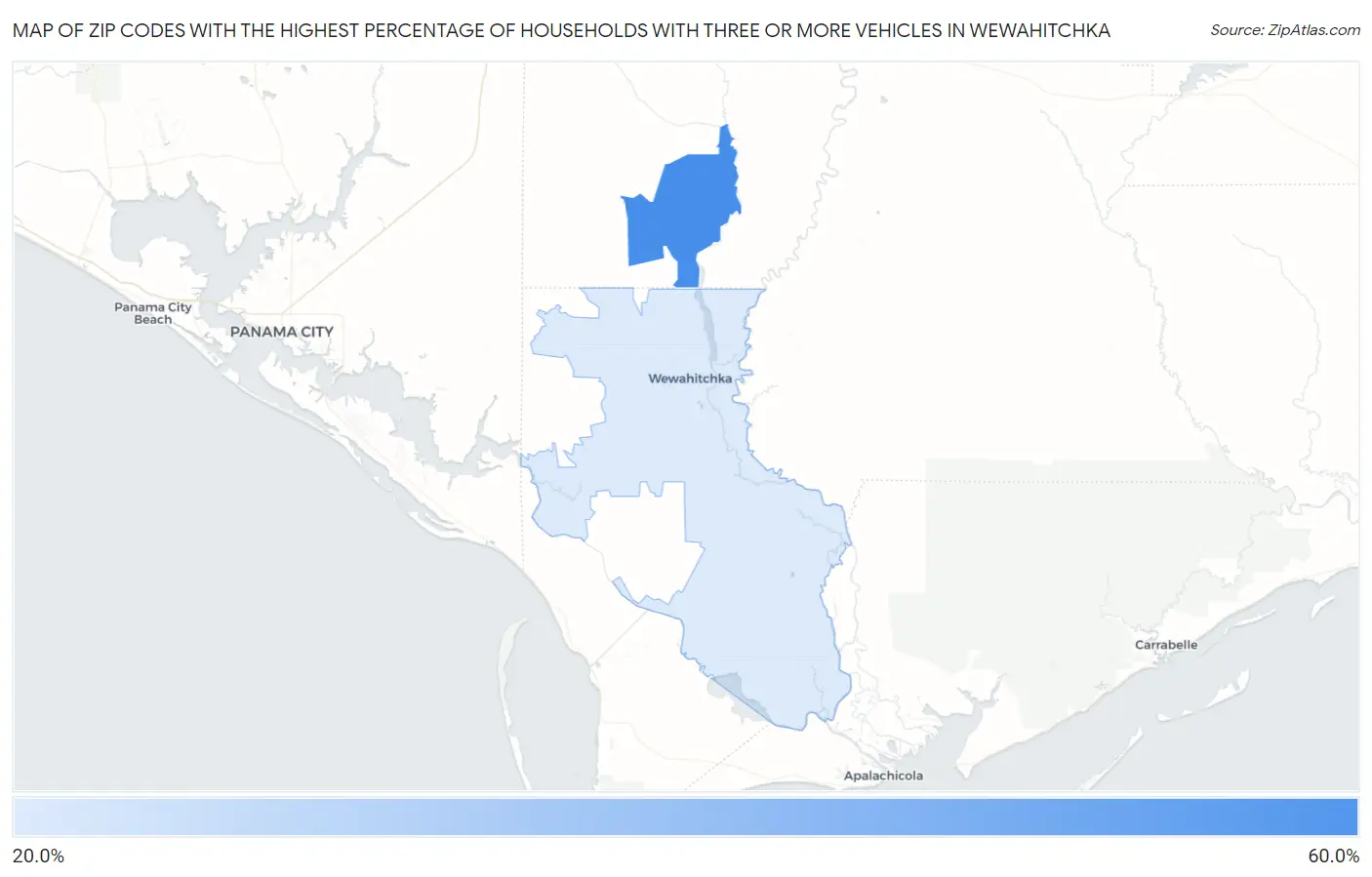 Zip Codes with the Highest Percentage of Households With Three or more Vehicles in Wewahitchka Map