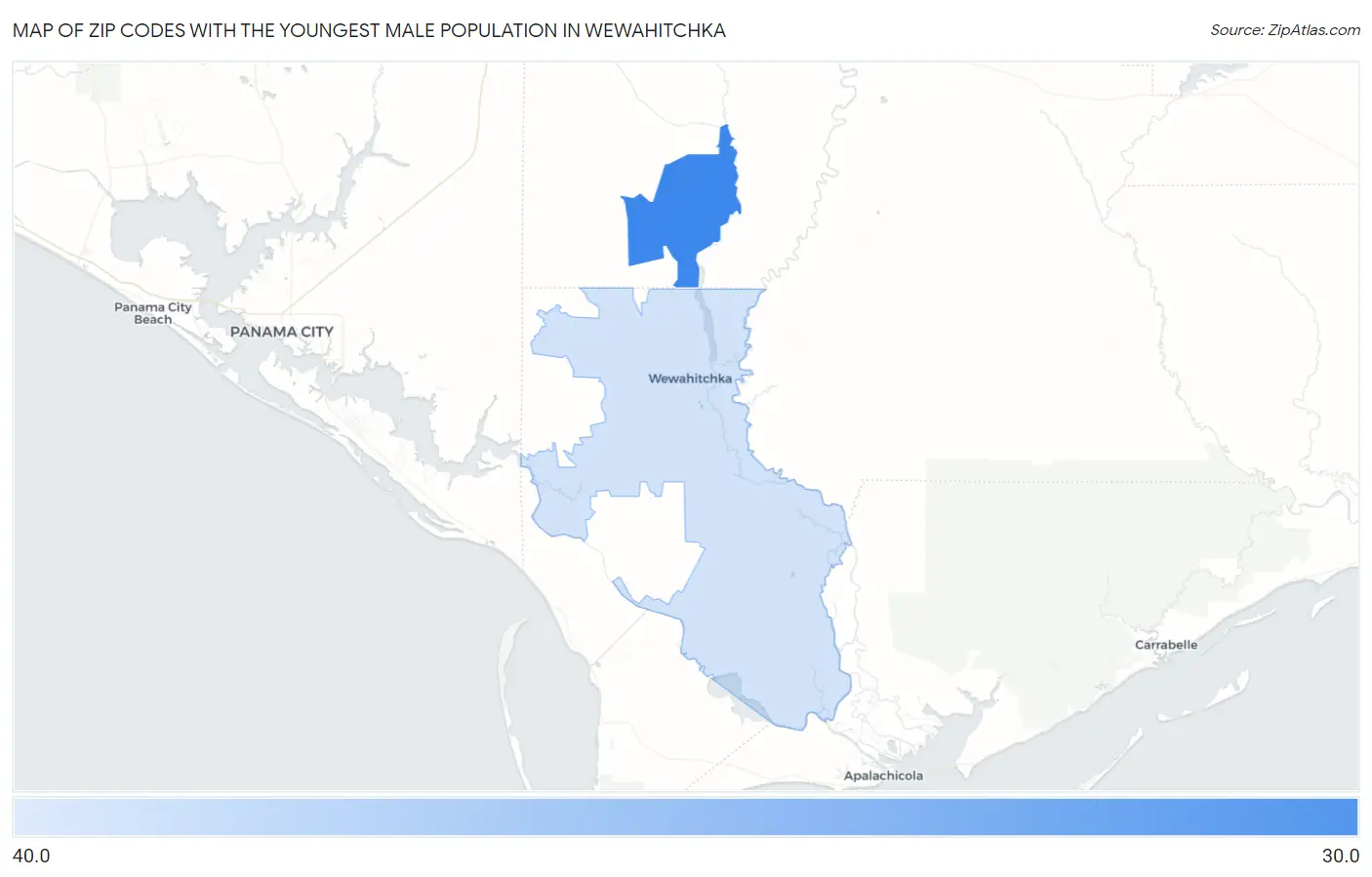 Zip Codes with the Youngest Male Population in Wewahitchka Map