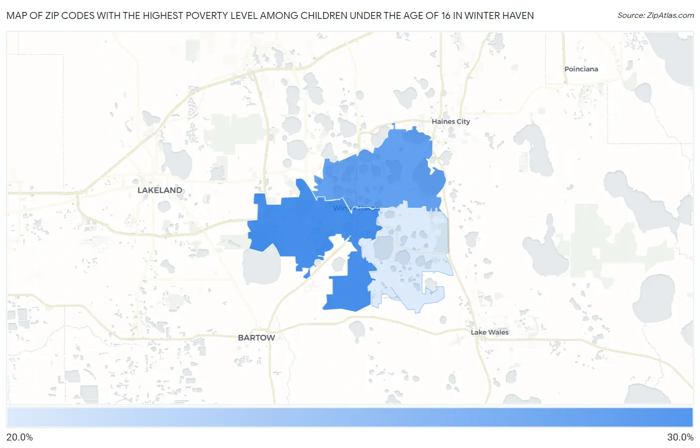 Zip Codes with the Highest Poverty Level Among Children Under the Age of 16 in Winter Haven Map