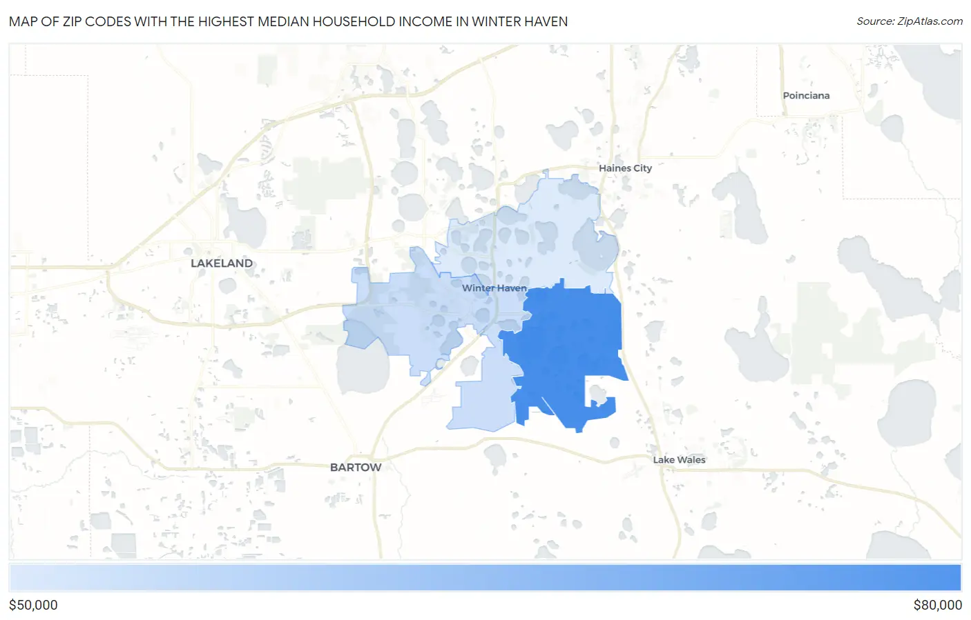 Zip Codes with the Highest Median Household Income in Winter Haven Map